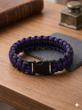 Handmade Paracord Braided Bracelet In Purple and Black | Pick Your Size